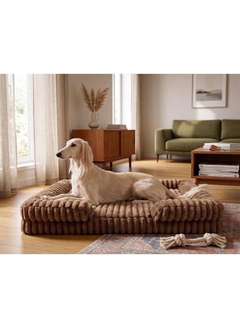 Dog Bed - large sofa dog bed, Orthopedic Dog Bed for Extra Large Dogs, Washable XLarge Dog Bed, Comfort Dogs Couch Sofa with Washable Removable Cover, Pet Bed with Nonskid Bottom, Brown , 107cm - Image 3