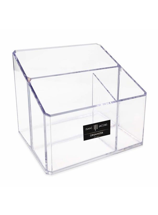 Isaac Jacobs Clear Acrylic 3-Compartment Organizer, Remote Holder & Multi-Functional Makeup, Brush, Pen & Pencil Storage Solution, for The Home, Bathroom, Office, Child's Desk (3-Section, Clear) - Image 1