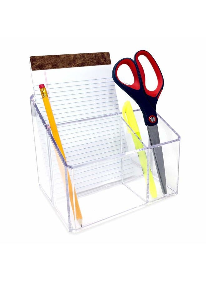 Isaac Jacobs Clear Acrylic 3-Compartment Organizer, Remote Holder & Multi-Functional Makeup, Brush, Pen & Pencil Storage Solution, for The Home, Bathroom, Office, Child's Desk (3-Section, Clear) - Image 3