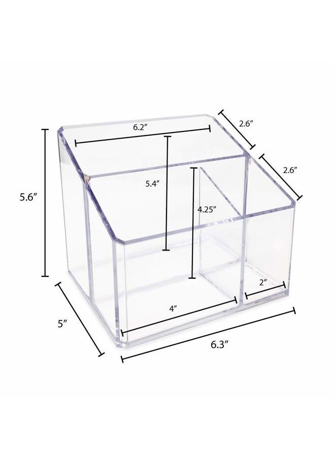Isaac Jacobs Clear Acrylic 3-Compartment Organizer, Remote Holder & Multi-Functional Makeup, Brush, Pen & Pencil Storage Solution, for The Home, Bathroom, Office, Child's Desk (3-Section, Clear) - Image 4