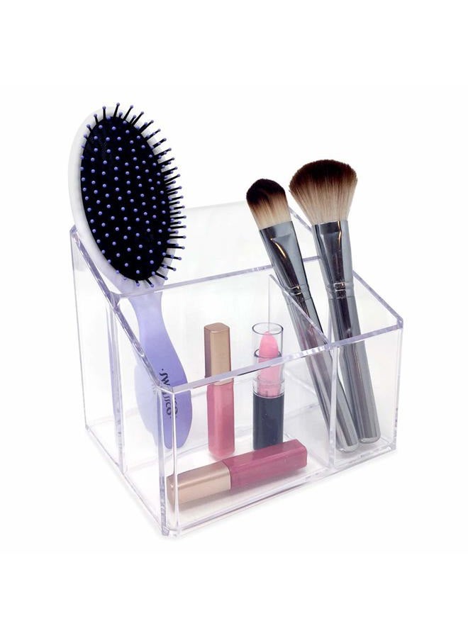 Isaac Jacobs Clear Acrylic 3-Compartment Organizer, Remote Holder & Multi-Functional Makeup, Brush, Pen & Pencil Storage Solution, for The Home, Bathroom, Office, Child's Desk (3-Section, Clear) - Image 2