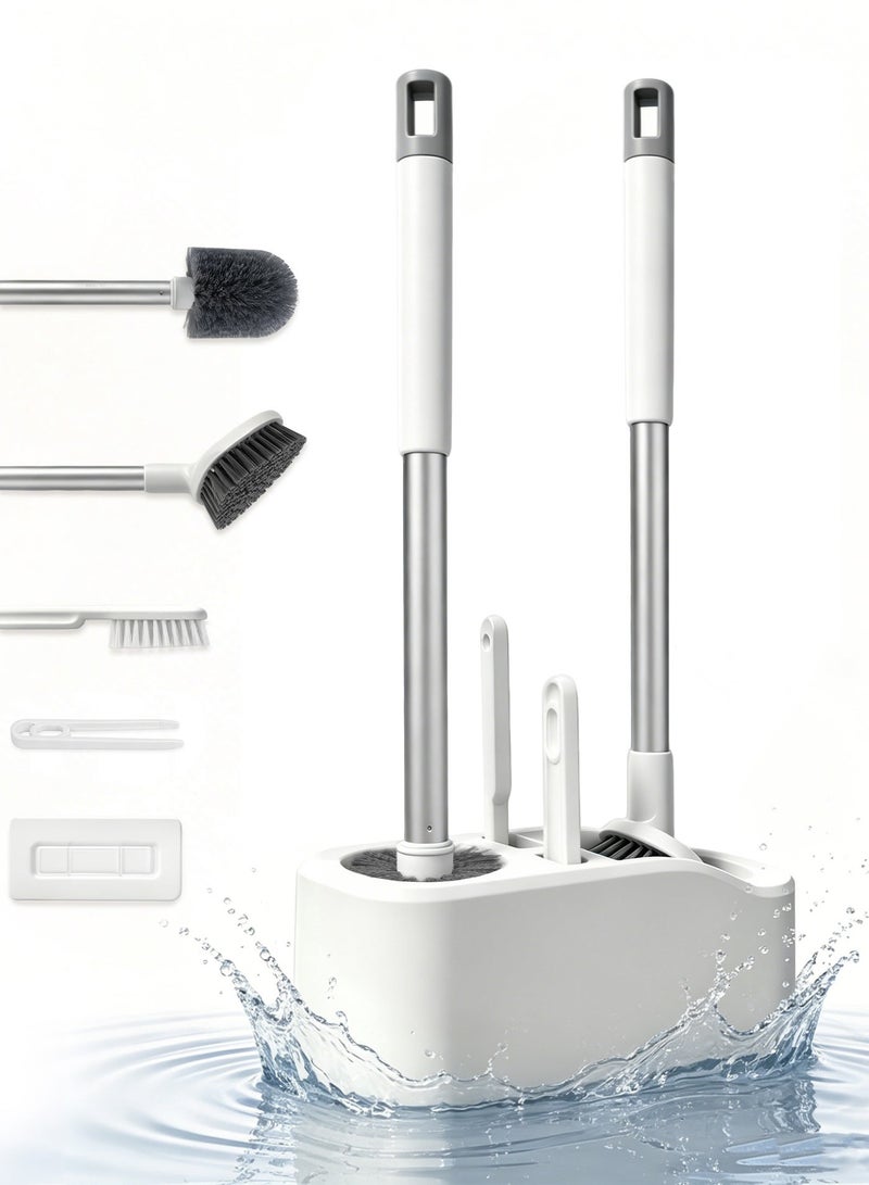 ANYOUI 4-in-1 Toilet Cleaning Brush Set, Durable Brush Head, Ventilated Open Base Drill-Free Installation, Extended Non-Slip Handle, All-Round Stain Removal, Perfect for Bathroom, Home, Apartment and Dormitory（White） - Image 1