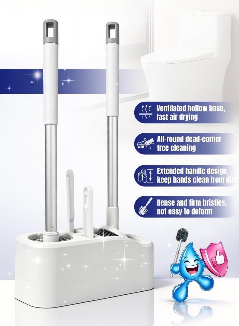 ANYOUI 4-in-1 Toilet Cleaning Brush Set, Durable Brush Head, Ventilated Open Base Drill-Free Installation, Extended Non-Slip Handle, All-Round Stain Removal, Perfect for Bathroom, Home, Apartment and Dormitory（White） - Image 2
