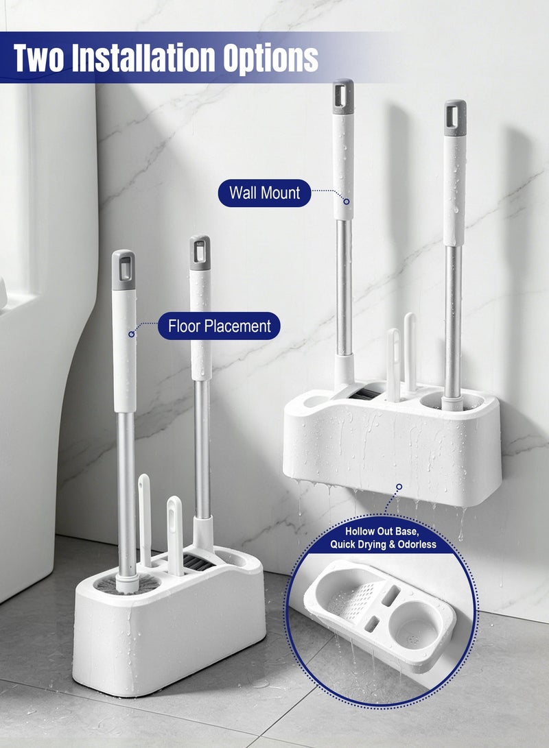 ANYOUI 4-in-1 Toilet Cleaning Brush Set, Durable Brush Head, Ventilated Open Base Drill-Free Installation, Extended Non-Slip Handle, All-Round Stain Removal, Perfect for Bathroom, Home, Apartment and Dormitory（White） - Image 4