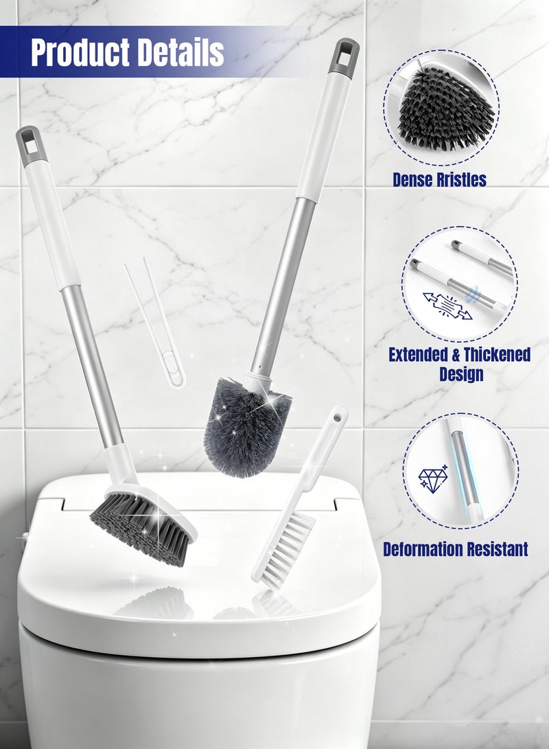 ANYOUI 4-in-1 Toilet Cleaning Brush Set, Durable Brush Head, Ventilated Open Base Drill-Free Installation, Extended Non-Slip Handle, All-Round Stain Removal, Perfect for Bathroom, Home, Apartment and Dormitory（White） - Image 3