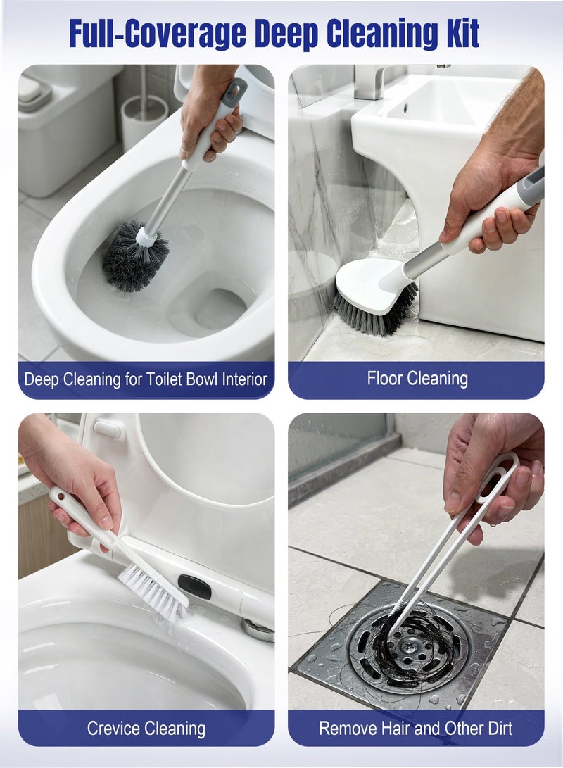 ANYOUI 4-in-1 Toilet Cleaning Brush Set, Durable Brush Head, Ventilated Open Base Drill-Free Installation, Extended Non-Slip Handle, All-Round Stain Removal, Perfect for Bathroom, Home, Apartment and Dormitory（White） - Image 5