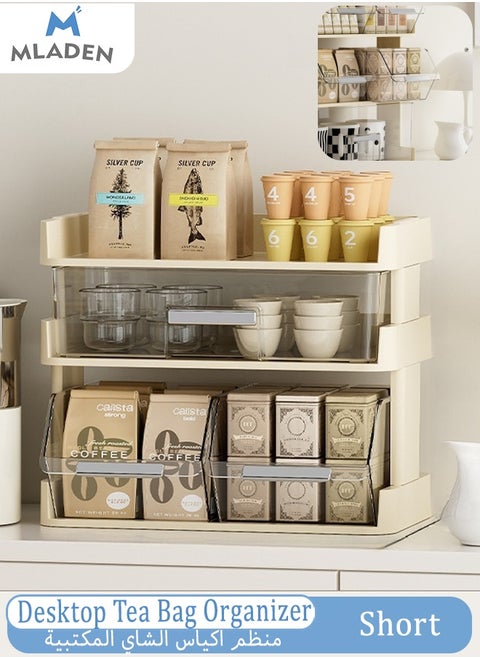 Coffee Station Organizer for Counter Tea Bag Storage Rack Display Tea Bag Organizer, 3 Layer PET Material Snack Compartment Rack, Coffee and Tea Condiment Storage Organizer, Suitable for Storing Beverages,Coffee,Snacks and Small Items, White,30x17x24.5cm