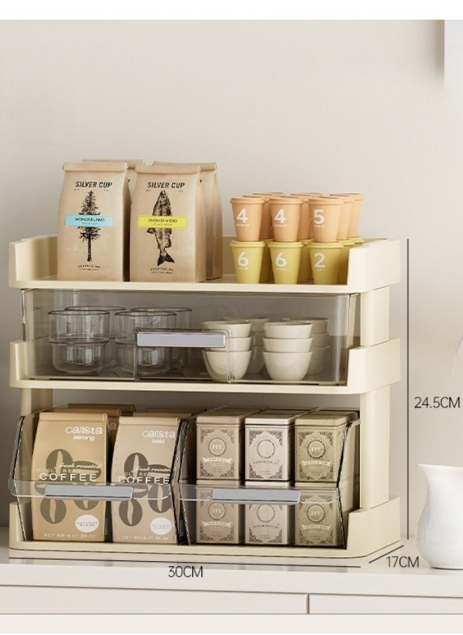 MLADEN - Coffee Station Organizer for Counter Tea Bag Storage Rack Display Tea Bag Organizer, 3 Layer PET Material Snack Compartment Rack, Coffee and Tea Condiment Storage Organizer, Suitable for Storing Beverages,Coffee,Snacks and Small Items, White,30x17x24.5cm - Image 1