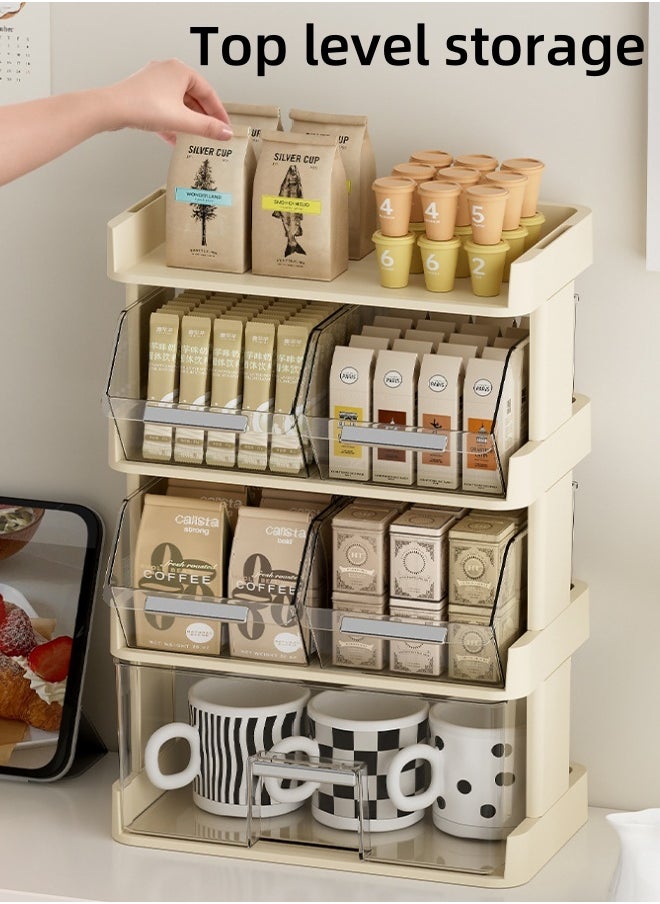 MLADEN - Coffee Station Organizer for Counter Tea Bag Storage Rack Display Tea Bag Organizer, 3 Layer PET Material Snack Compartment Rack, Coffee and Tea Condiment Storage Organizer, Suitable for Storing Beverages,Coffee,Snacks and Small Items, White,30x17x24.5cm - Image 1