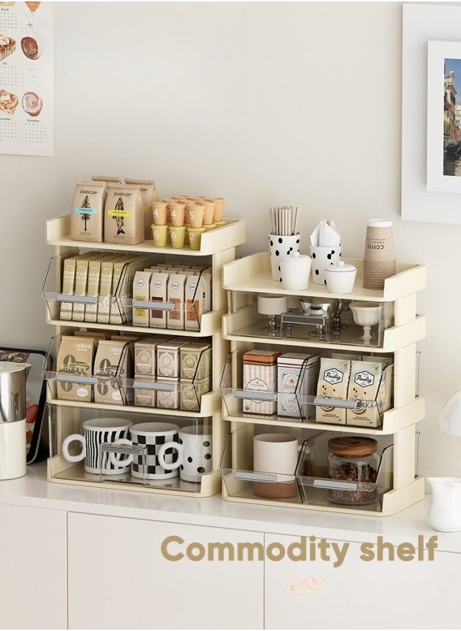 MLADEN - Coffee Station Organizer for Counter Tea Bag Storage Rack Display Tea Bag Organizer, 3 Layer PET Material Snack Compartment Rack, Coffee and Tea Condiment Storage Organizer, Suitable for Storing Beverages,Coffee,Snacks and Small Items, White,30x17x24.5cm - Image 1