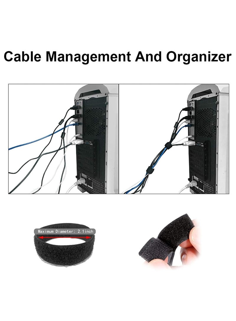 60PCS Reusable Cable Ties, Travel Wire & Cord Straps Organizer, Under Desk Management for Computer/PC/Laptop/TV/Electronics, Black Nylon and 7 Inches in Length