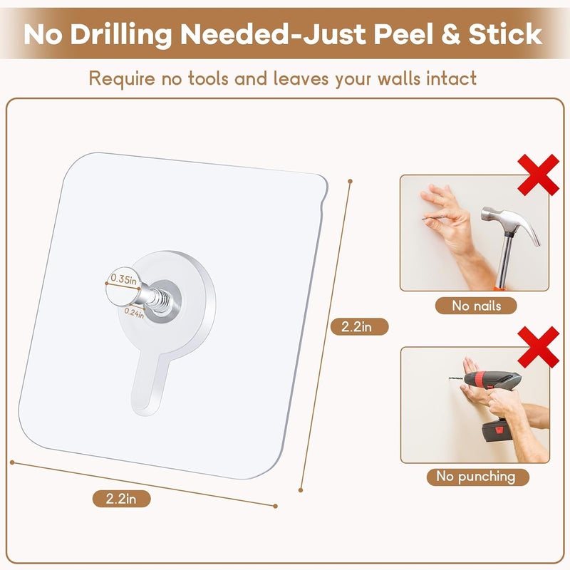 Uaimvie 22 Pcs Drill Free Adhesive Wall Hooks, 20 lb Capacity Picture Hanging Hooks, Heavy Duty Picture Hangers Without Nails Strong Hold for Bathroom, Kitchen & Entryway - Image 2