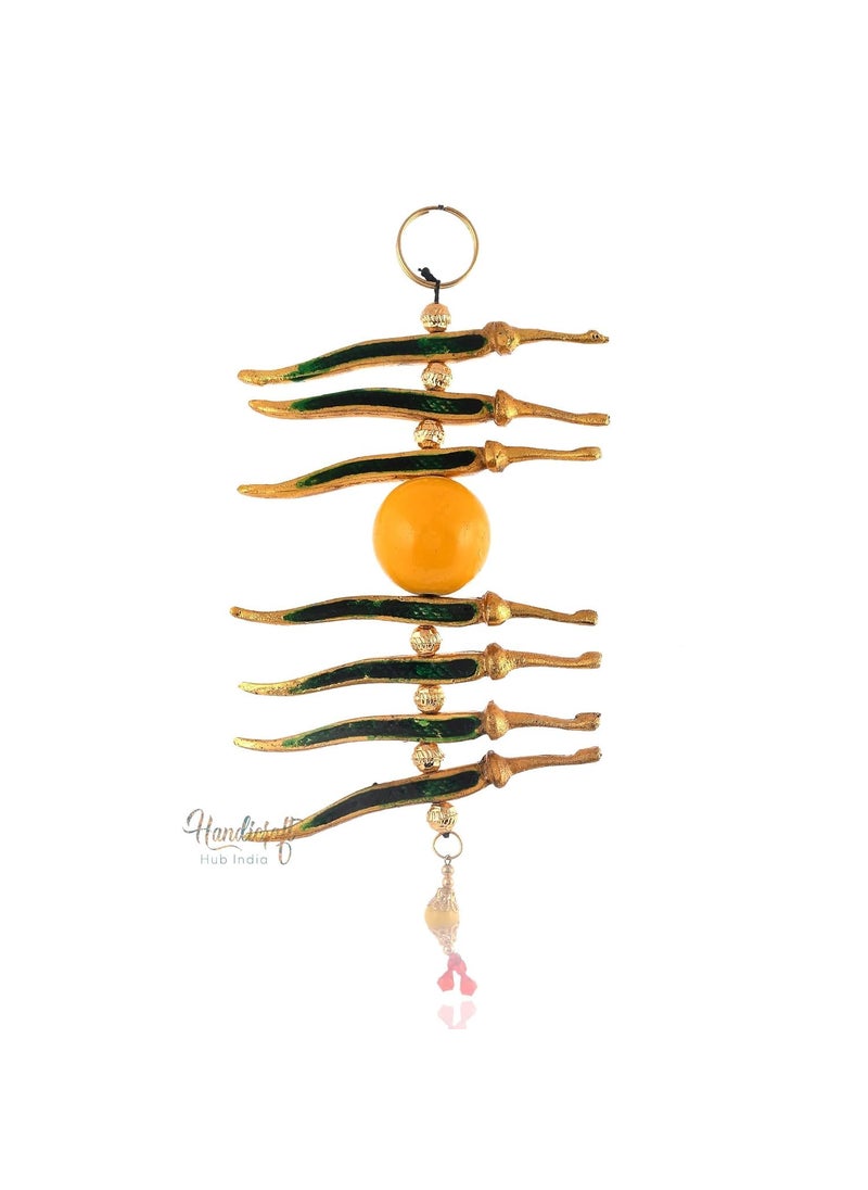 Great Art - Great Art Metal Nimbu Mirchi Door Hanging Green Mirch Yellow Lemon for Outdoor-Nazar battu for Home Entrance - Image 1