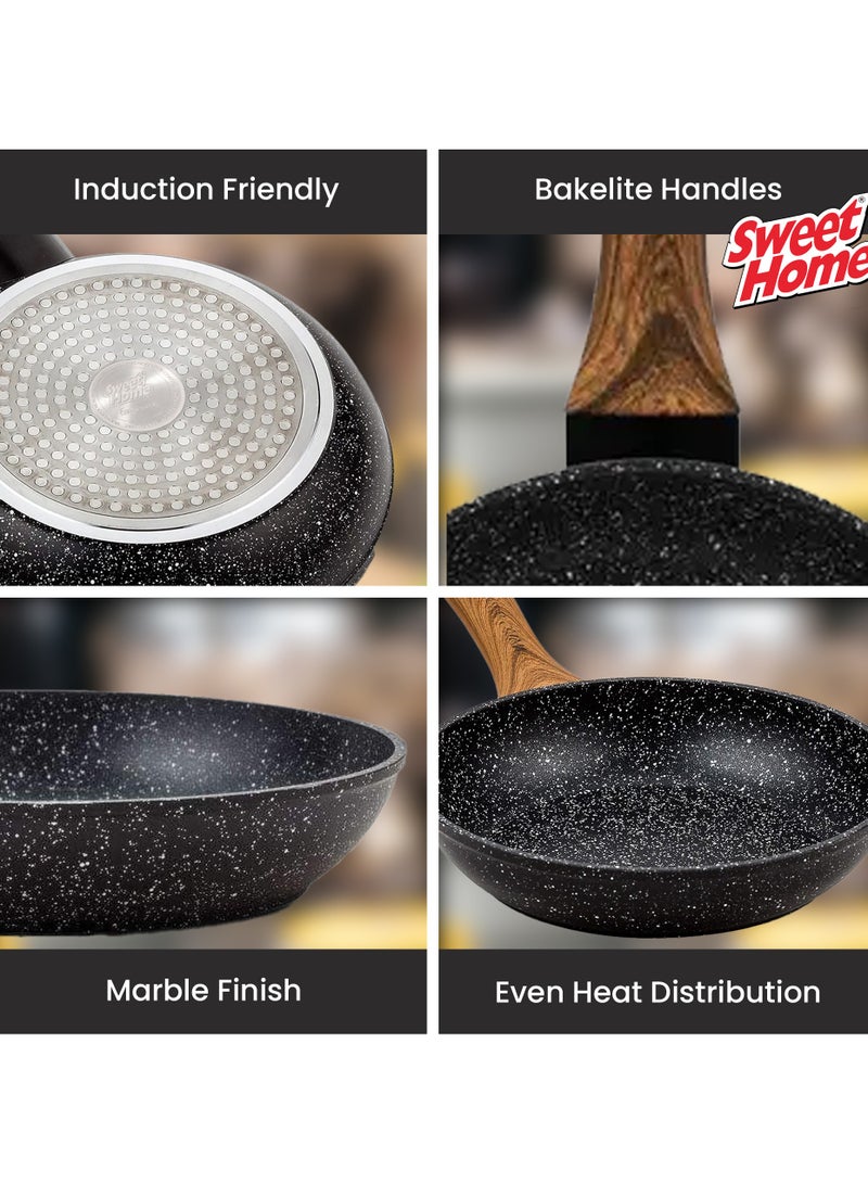 Sweet Home Frying Pan with Durable Marble Coating Induction Safe Non-Stick Frying/Saute Pan PFOA Free Induction & Gas Fry Pan Non Stick Frying Pan (24cm) - Image 4