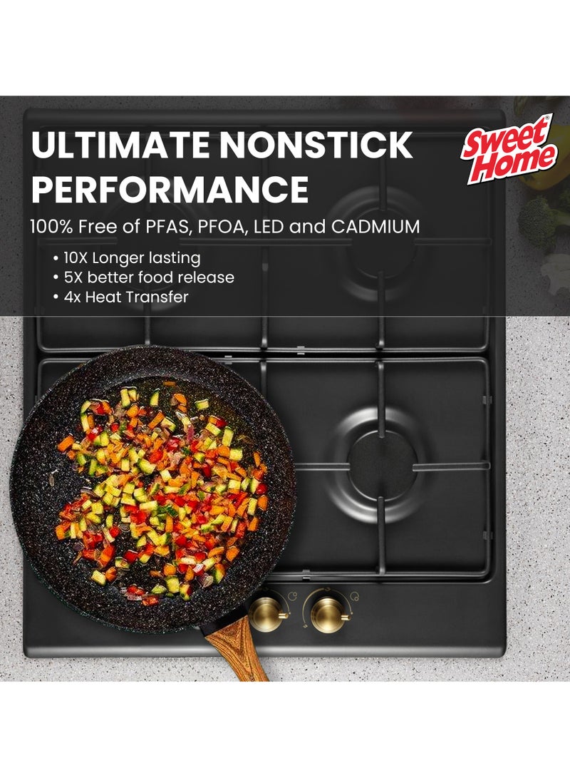 Sweet Home Frying Pan with Durable Marble Coating Induction Safe Non-Stick Frying/Saute Pan PFOA Free Induction & Gas Fry Pan Non Stick Frying Pan (24cm) - Image 3
