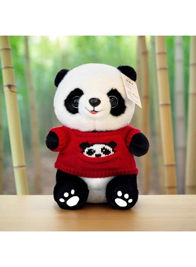 Panda Doll Flower Plush Toy Rag Doll Little Panda Doll Boys And Girls Birthday June 1 Children's Day Gift-Color:Red Panda Pocket-Height:25cm Gift Bag Sunflower Atmosphere Lamp