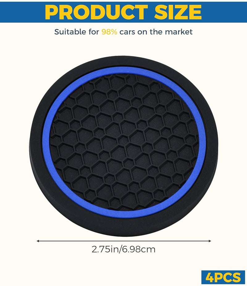 UBOG 4PCS Car Coasters,Car Accessories Car Cup Coasters,Car Accessories Interior,2.75 Inch Car Coasters for Cup Holders,Universal Non-Slip Car Cup Holder Coaster for Most Vehicle Truck (Black&Blue) - Image 2