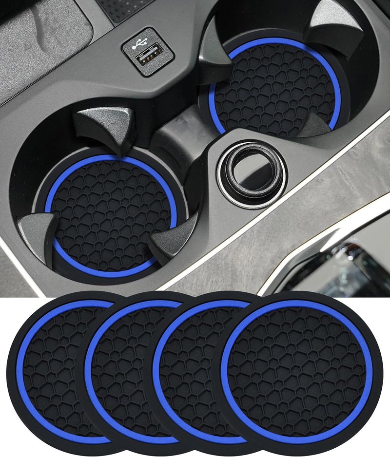 UBOG 4PCS Car Coasters,Car Accessories Car Cup Coasters,Car Accessories Interior,2.75 Inch Car Coasters for Cup Holders,Universal Non-Slip Car Cup Holder Coaster for Most Vehicle Truck (Black&Blue) - Image 1