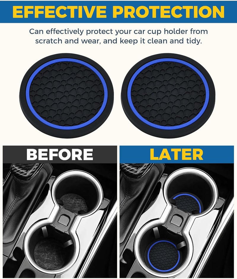 UBOG 4PCS Car Coasters,Car Accessories Car Cup Coasters,Car Accessories Interior,2.75 Inch Car Coasters for Cup Holders,Universal Non-Slip Car Cup Holder Coaster for Most Vehicle Truck (Black&Blue) - Image 4