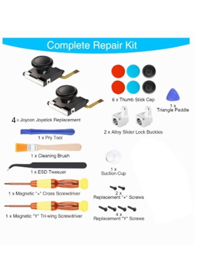 Generic - 25Pcs Joystick Replacement for Nintendo Switch Joycon Set, Switch Analog Stick Parts for Nintendo Switch Joy Con Controller Thumbstic, Full Repair Tool Kit, 2 Metal Lock Buckles, 2 Jon Con Replacement - Image 1