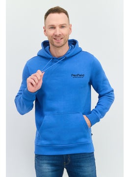 Men Hooded Brand Logo Long Sleeve Sweatshirt, Blue
