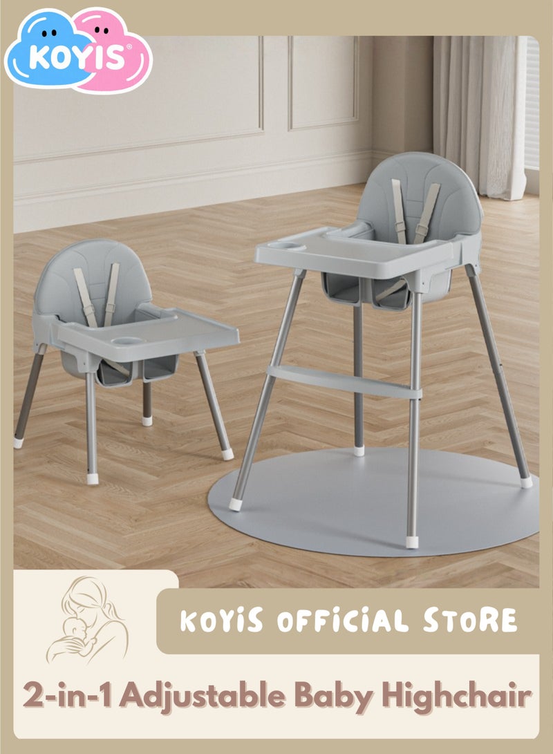 KOYIS 2-in-1 Baby High Chair, Height Adjustable Highchair for Babies and Toddlers, With Cushion Footrest Tray and Safety Belt, Booster Seat for Kitchen, Dining & Outdoor Use, Easy to Clean & Storage, From 4 months to 4 years old - Grey - Image 1
