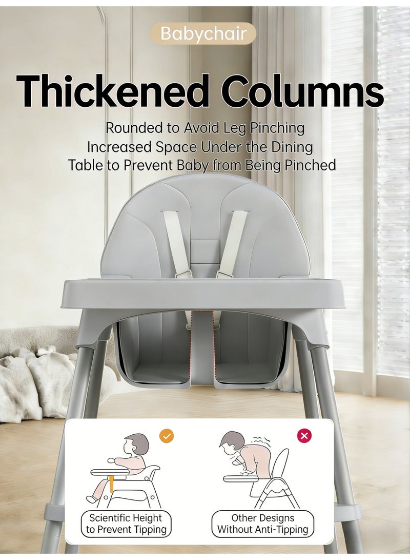KOYIS 2-in-1 Baby High Chair, Height Adjustable Highchair for Babies and Toddlers, With Cushion Footrest Tray and Safety Belt, Booster Seat for Kitchen, Dining & Outdoor Use, Easy to Clean & Storage, From 4 months to 4 years old - Grey - Image 5