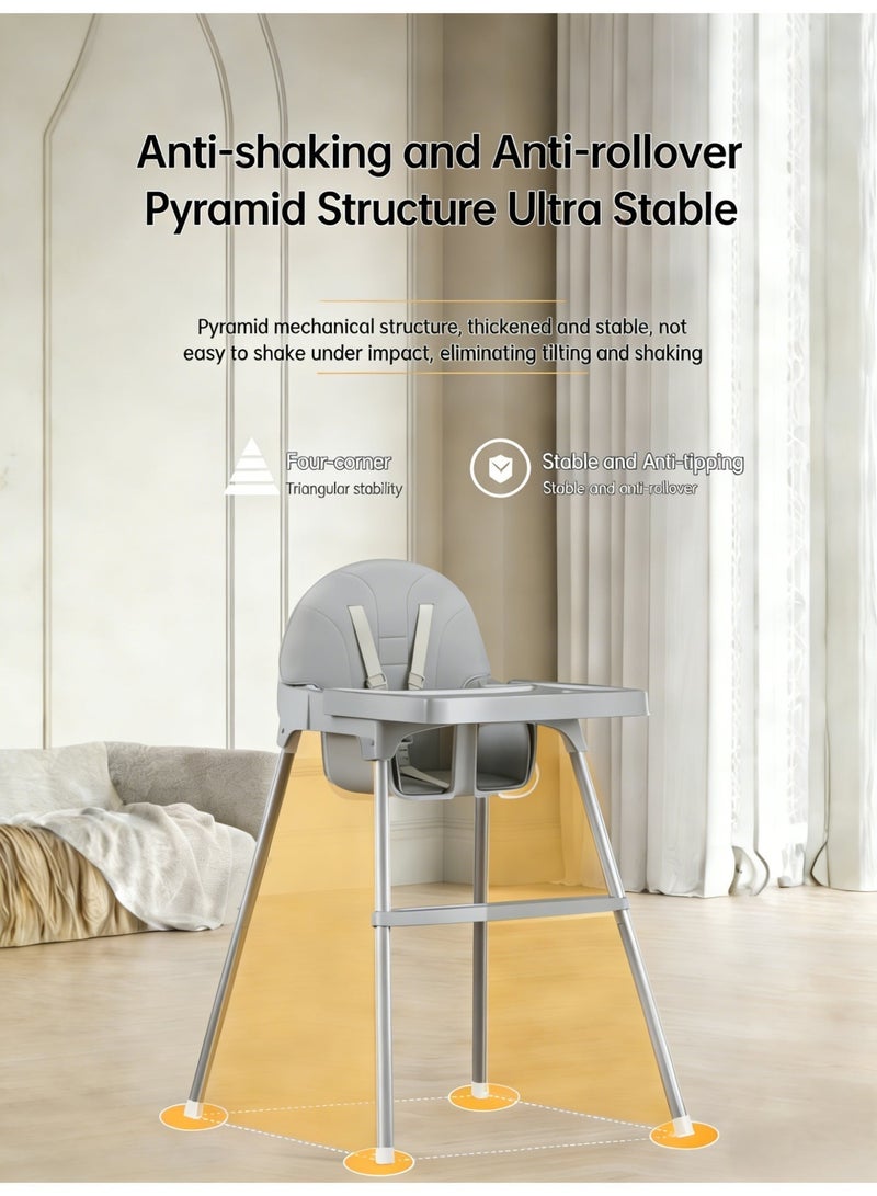 KOYIS 2-in-1 Baby High Chair, Height Adjustable Highchair for Babies and Toddlers, With Cushion Footrest Tray and Safety Belt, Booster Seat for Kitchen, Dining & Outdoor Use, Easy to Clean & Storage, From 4 months to 4 years old - Grey - Image 3