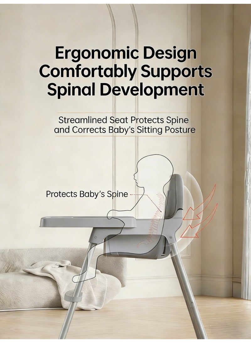 KOYIS 2-in-1 Baby High Chair, Height Adjustable Highchair for Babies and Toddlers, With Cushion Footrest Tray and Safety Belt, Booster Seat for Kitchen, Dining & Outdoor Use, Easy to Clean & Storage, From 4 months to 4 years old - Grey - Image 4
