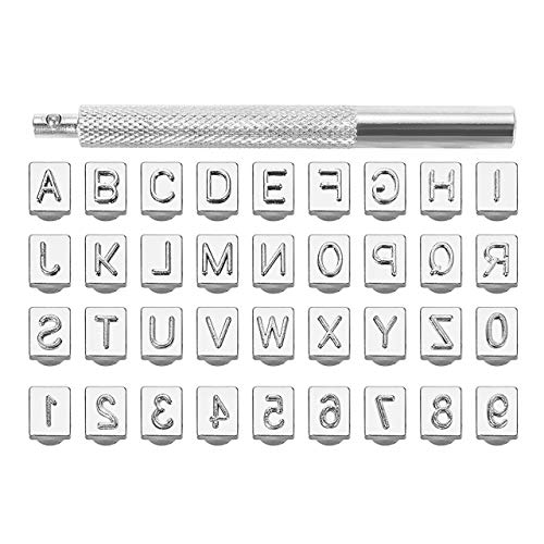 Yoption 36Pcs Leathercraft Metal Letter and Number Stamps Punch Set Tool, 26 Letters Alphabet & 10 Numbers Imprinted Metal Leather Punching Tools for Leather Belt Bag Hat Shoes Craft Marking (6mm) - Image 1