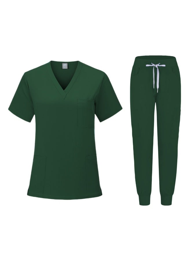 Loquat Womens Medical Scrubs Set Medical Uniform Set Dark Green - Image 1