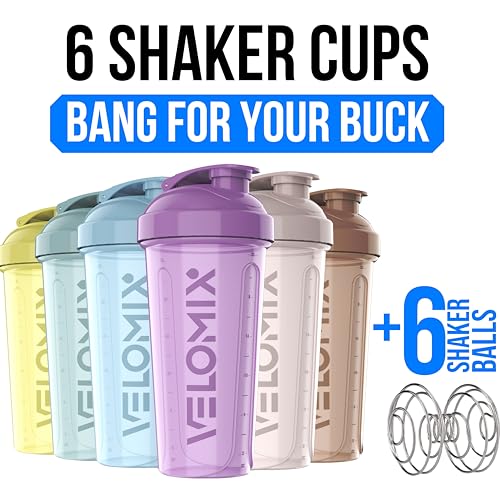 VELOMIX 6 PACK 28 oz Protein Shaker Bottle for Protein Mixes 6x Wire Whisk Leak Proof Shaker Cups for Protein Shakes Protein Shaker Bottle Pack Protein Shake Cup Pastel Power Series - Image 3