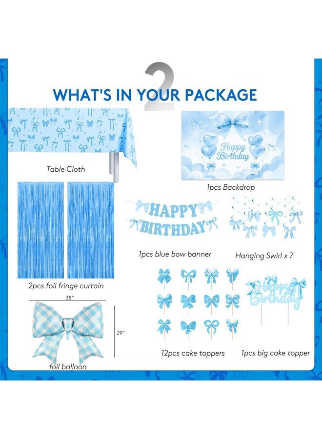 ILIEMOC Blue Bow Birthday Decorations,Coquette Birthday Decorations for Girls, Soft Blue Aesthetic Party Decor for Tea Party, Couple Proposal, or Photo Backdrop – Dreamy & Romantic Celebration Set - Image 3
