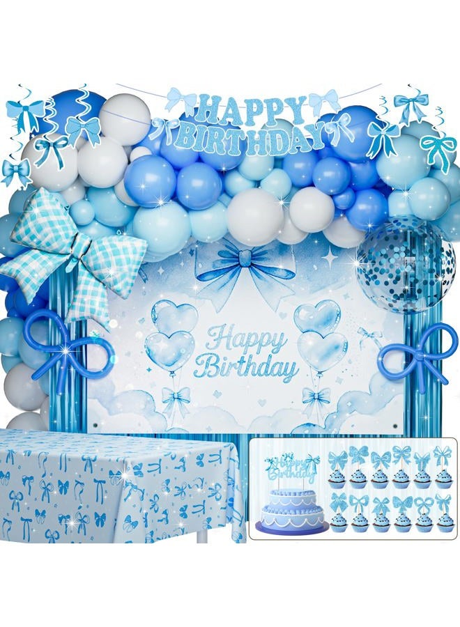 ILIEMOC Blue Bow Birthday Decorations,Coquette Birthday Decorations for Girls, Soft Blue Aesthetic Party Decor for Tea Party, Couple Proposal, or Photo Backdrop – Dreamy & Romantic Celebration Set - Image 1