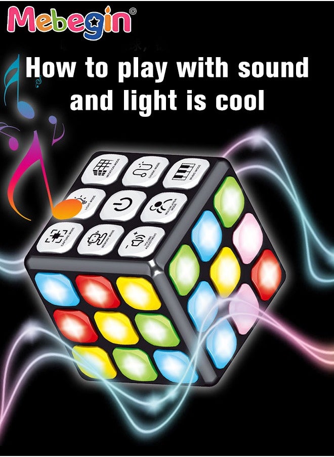 MEBEGIN - Handheld Cube with Adjustable Volume, Portable Flashing Cube, Creative Rubic's Cube with 9 Buttons and 7 Modes, Fun Travel Toy, STEM Learning Toy, Cool Memory Games, Ideal Gift for Kids, 3 AAA Batteries Required(Not Included), 7.5*7.5*7.5cm - Image 1