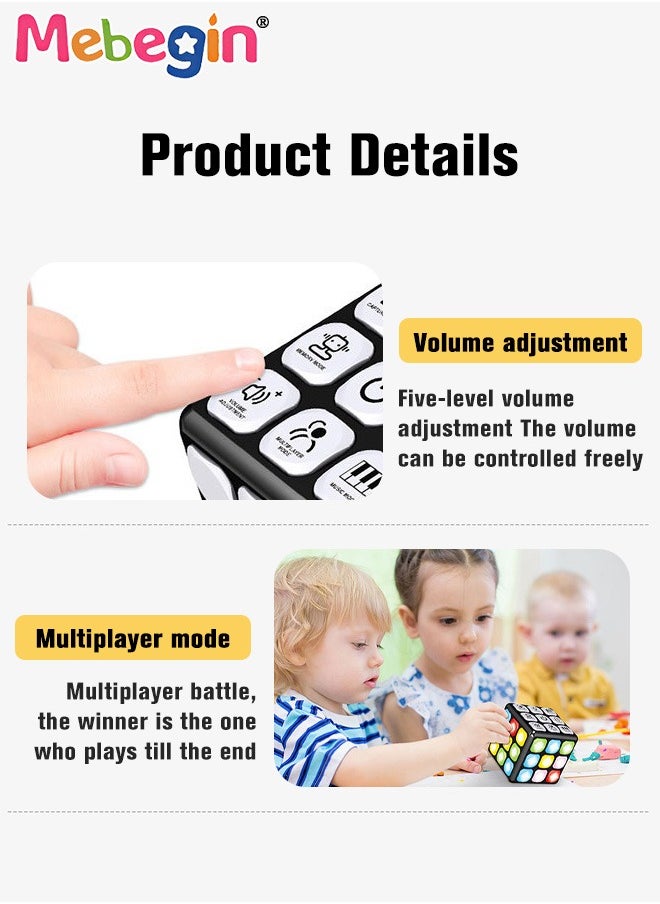 MEBEGIN - Handheld Cube with Adjustable Volume, Portable Flashing Cube, Creative Rubic's Cube with 9 Buttons and 7 Modes, Fun Travel Toy, STEM Learning Toy, Cool Memory Games, Ideal Gift for Kids, 3 AAA Batteries Required(Not Included), 7.5*7.5*7.5cm - Image 1