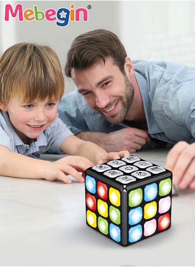 MEBEGIN - Handheld Cube with Adjustable Volume, Portable Flashing Cube, Creative Rubic's Cube with 9 Buttons and 7 Modes, Fun Travel Toy, STEM Learning Toy, Cool Memory Games, Ideal Gift for Kids, 3 AAA Batteries Required(Not Included), 7.5*7.5*7.5cm - Image 1
