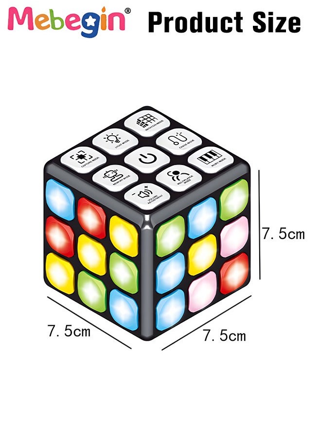 MEBEGIN - Handheld Cube with Adjustable Volume, Portable Flashing Cube, Creative Rubic's Cube with 9 Buttons and 7 Modes, Fun Travel Toy, STEM Learning Toy, Cool Memory Games, Ideal Gift for Kids, 3 AAA Batteries Required(Not Included), 7.5*7.5*7.5cm - Image 1