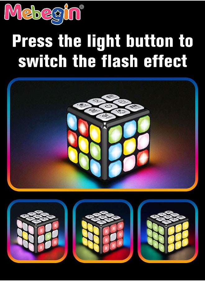 MEBEGIN - Handheld Cube with Adjustable Volume, Portable Flashing Cube, Creative Rubic's Cube with 9 Buttons and 7 Modes, Fun Travel Toy, STEM Learning Toy, Cool Memory Games, Ideal Gift for Kids, 3 AAA Batteries Required(Not Included), 7.5*7.5*7.5cm - Image 1