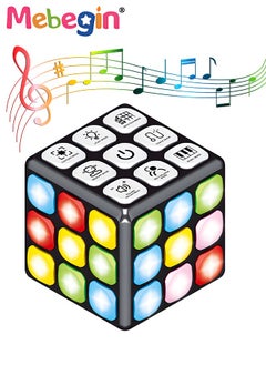 Handheld Cube with Adjustable Volume, Portable Flashing Cube, Creative Rubic's Cube with 9 Buttons and 7 Modes, Fun Travel Toy, STEM Learning Toy, Cool Memory Games, Ideal Gift for Kids, 3 AAA Batteries Required(Not Included), 7.5*7.5*7.5cm