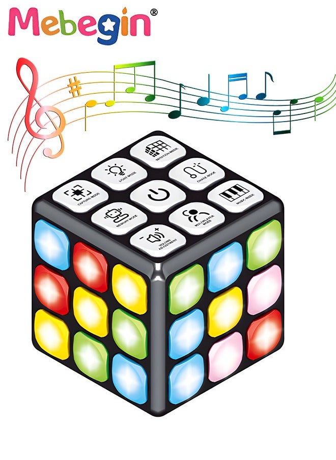 MEBEGIN - Handheld Cube with Adjustable Volume, Portable Flashing Cube, Creative Rubic's Cube with 9 Buttons and 7 Modes, Fun Travel Toy, STEM Learning Toy, Cool Memory Games, Ideal Gift for Kids, 3 AAA Batteries Required(Not Included), 7.5*7.5*7.5cm - Image 1