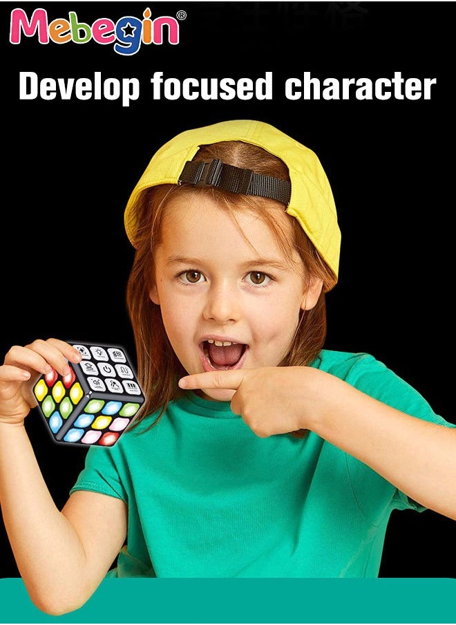 MEBEGIN - Handheld Cube with Adjustable Volume, Portable Flashing Cube, Creative Rubic's Cube with 9 Buttons and 7 Modes, Fun Travel Toy, STEM Learning Toy, Cool Memory Games, Ideal Gift for Kids, 3 AAA Batteries Required(Not Included), 7.5*7.5*7.5cm - Image 1
