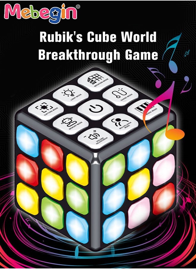 MEBEGIN - Handheld Cube with Adjustable Volume, Portable Flashing Cube, Creative Rubic's Cube with 9 Buttons and 7 Modes, Fun Travel Toy, STEM Learning Toy, Cool Memory Games, Ideal Gift for Kids, 3 AAA Batteries Required(Not Included), 7.5*7.5*7.5cm - Image 1