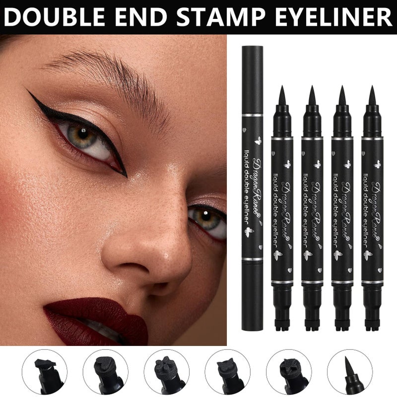 QIUFSSE 5Pcs Double-headed Liquid Eyeliner Stamp Pencil Set,Winged Eyeliner Stamp Pen Women Black Long-lasting delineador de ojos,(Heart/Flower/Star/Butterfly/Cone) Shape Eye Liner Stamp - Image 2