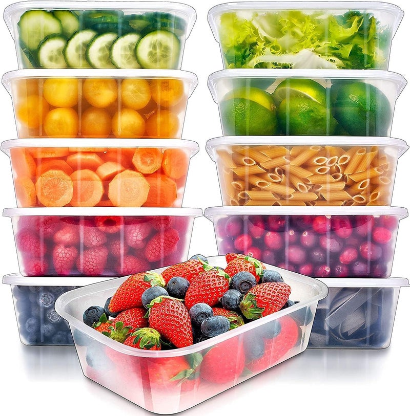 Microwave Boxes Meal Prep Containers Plastic Storage Food Containers with Lids, Disposable Box Reuse, Refrigerator Safe, Microwave, Dishwasher Safe (750ML- 26 OZ) (10) - Image 1
