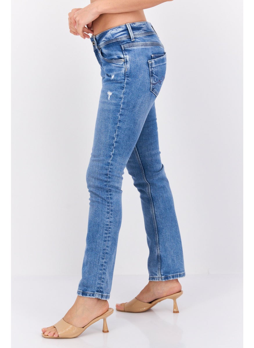 Pepe Jeans Women Straight Fit Washed Stretchable Jeans, Blue  - Image 2