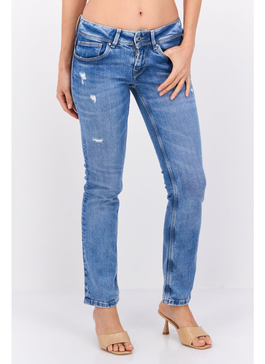 Pepe Jeans Women Straight Fit Washed Stretchable Jeans, Blue  - Image 1