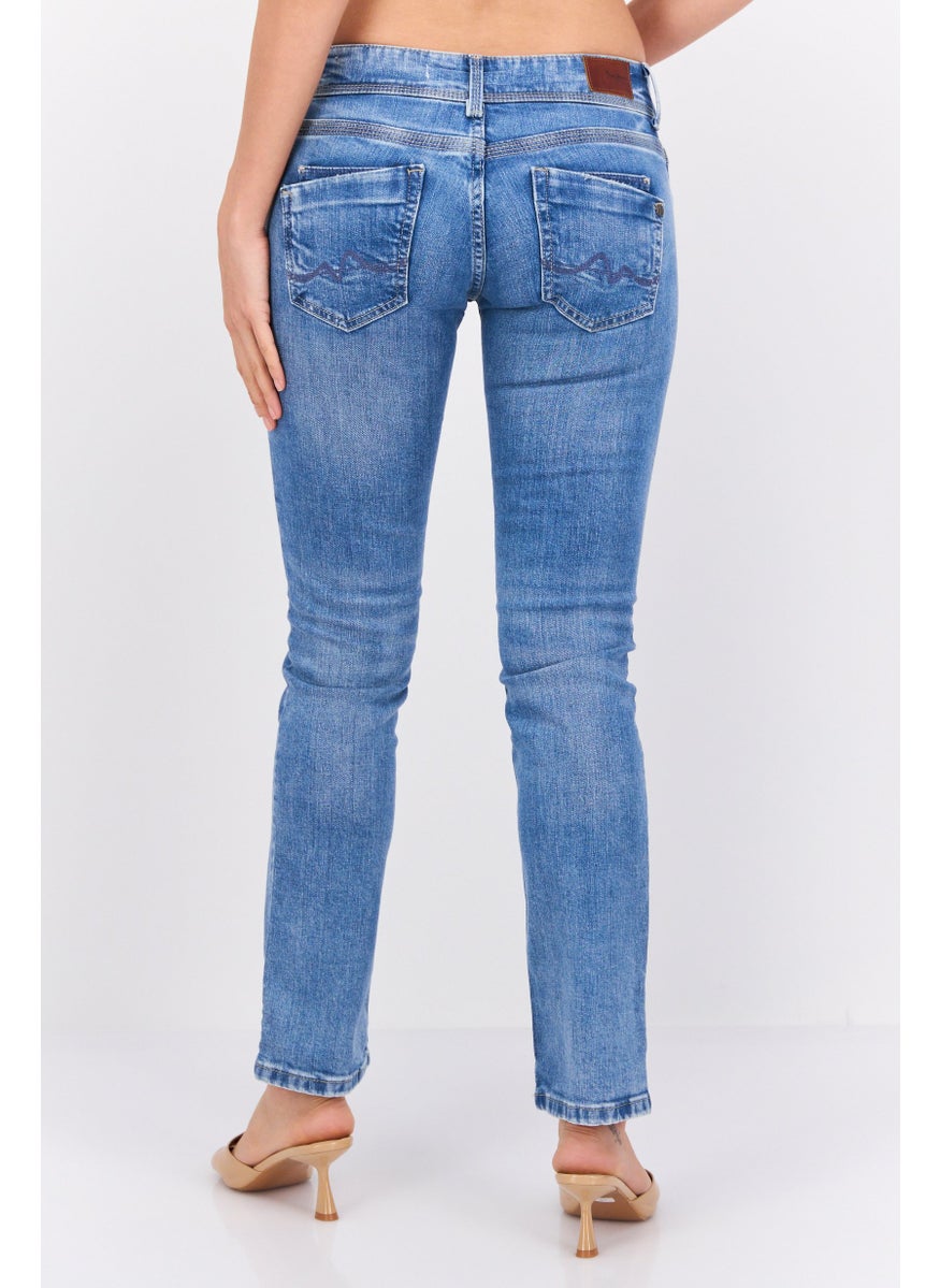 Pepe Jeans Women Straight Fit Washed Stretchable Jeans, Blue  - Image 3
