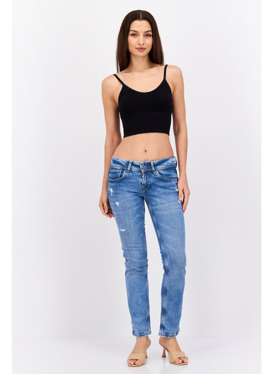 Pepe Jeans Women Straight Fit Washed Stretchable Jeans, Blue  - Image 4