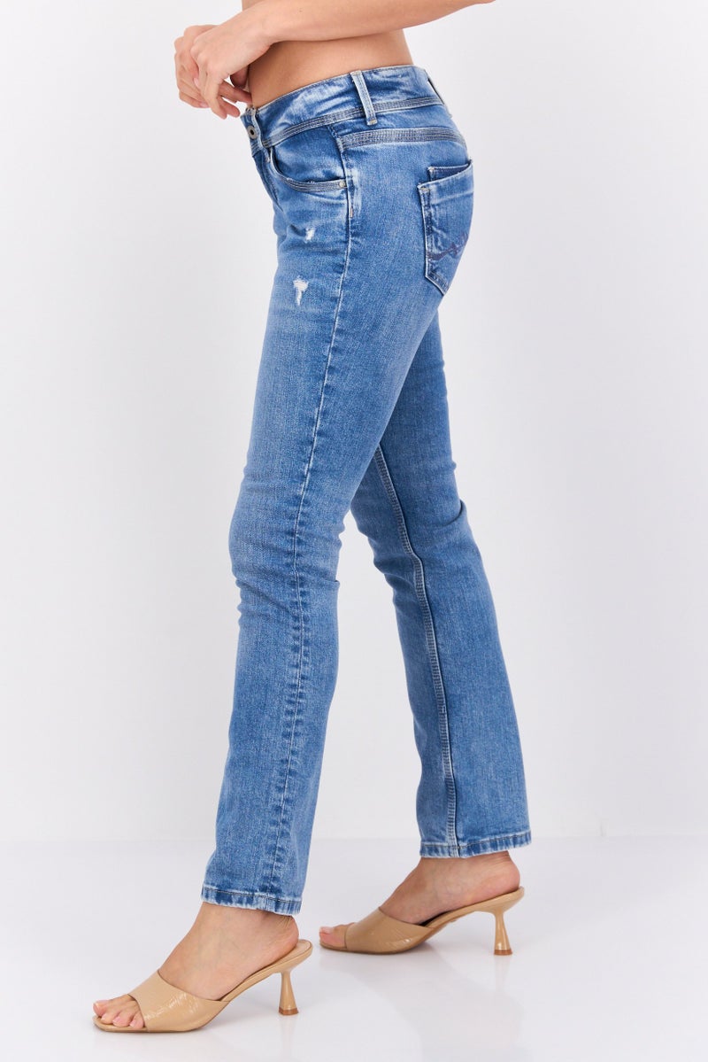 Pepe Jeans جينز نسائي بقصة مستقيمة، مغسول وقابل للتمدد، أزرق - Image 2